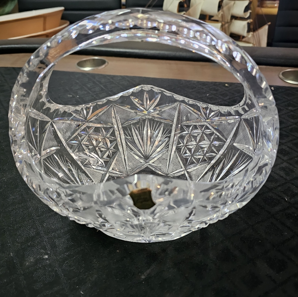 Handcut Crystal Basket with handle